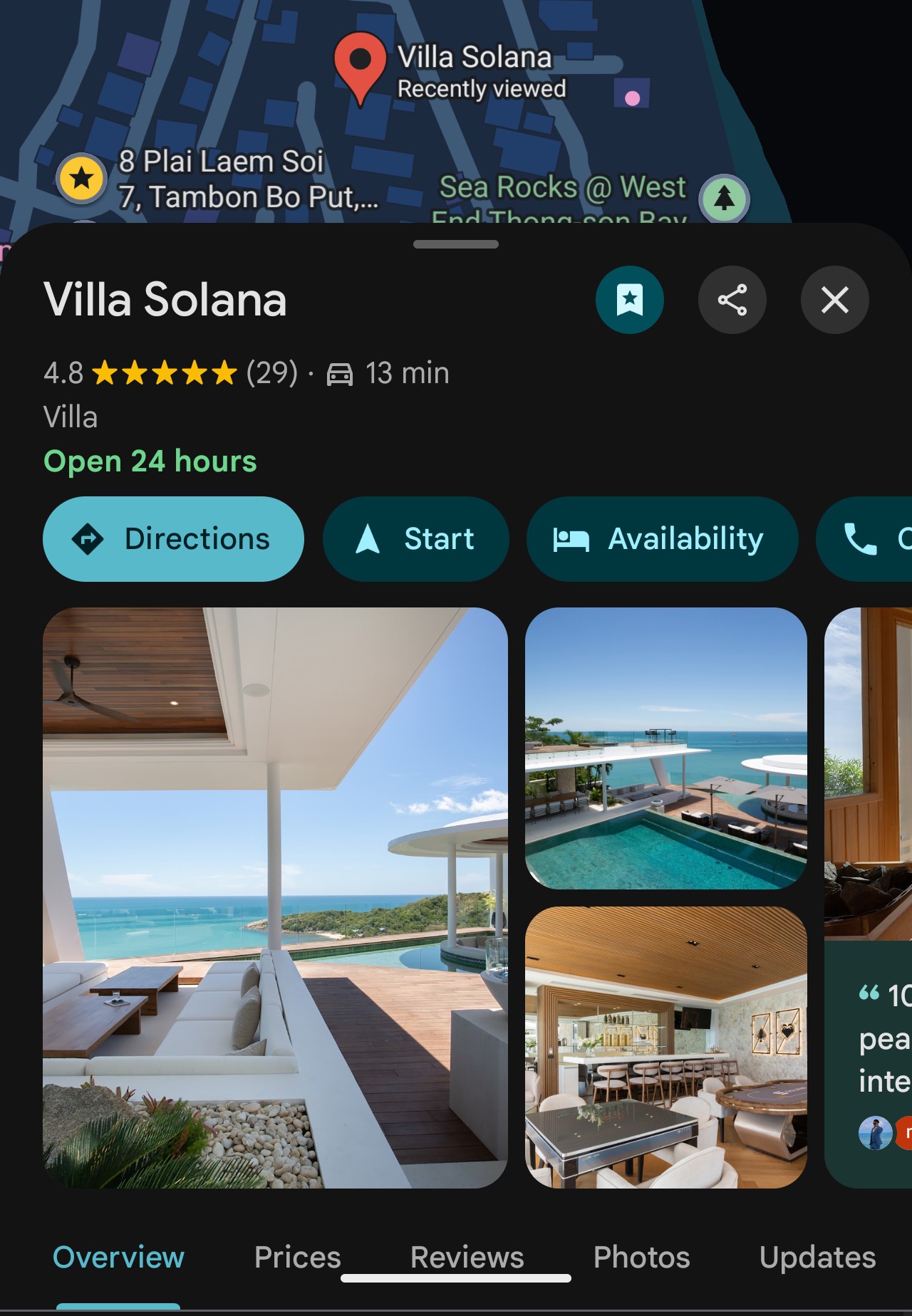 Google Maps place sheet showing the Photos tab